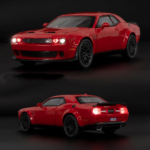 Toy Cars 1/32 Dodge Challenger Die Cast Metal Toy Cars, Hellcat with Sound and Light for 3+ Year Old Boys