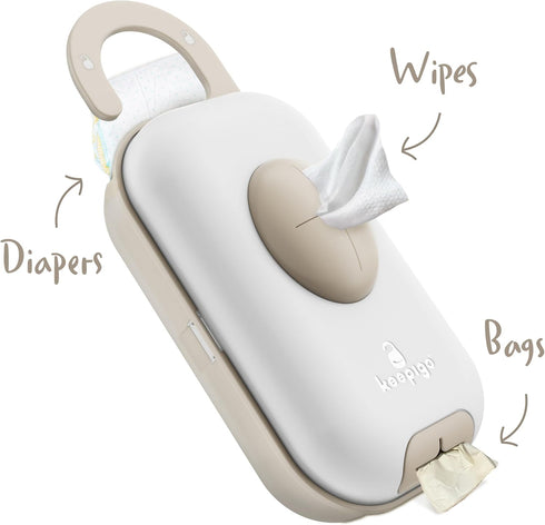 keepigo 3-in-1 Diaper Bag Wipe Dispenser | Portable Diaper Caddy Organizer, Baby Wipe Holder with Disposable Bags |
