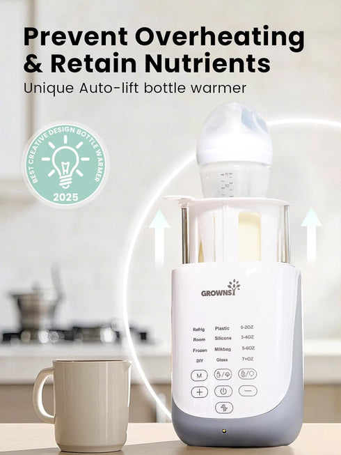 Grownsy Nutri Bottle Warmer with Innovative Auto-Lift Feature, Retain Fullest Nutrients Compact Baby Bottle Warmer