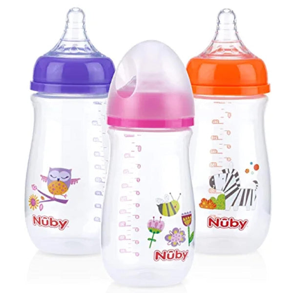 Nuby Tritan Non-Drip Bottles with Anti-Colic Air System: 9oz./270ml, 3 Pack, Purple/Pink/Orange
