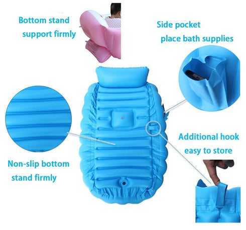 SuperLi Inflatable Baby Bathtub, Kid Infant Toddler Infant Newborn Inflatable Foldable Shower Pool (Blue)