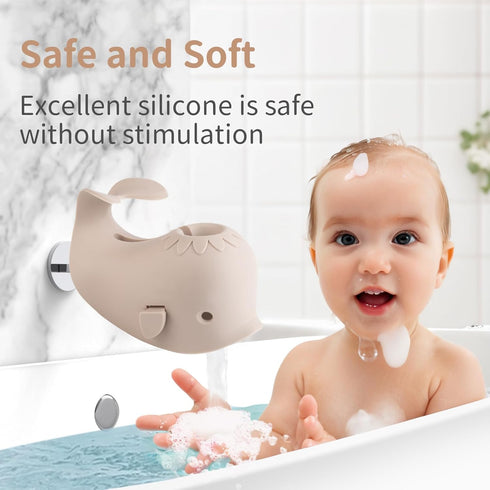 CAROFAFA Faucet Cover Bathtub Baby Spout Cover Soft,Bath Faucet Cover for Baby's and Kid's Safety (Whale Grayish Beige)