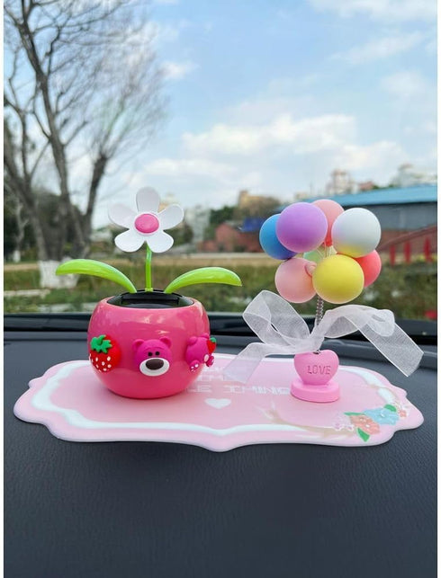 Rose Red Solar Dancing Flower Car Dashboard Decorations - Funny Solar Powered Flower Pot Swinging Toy for Decor