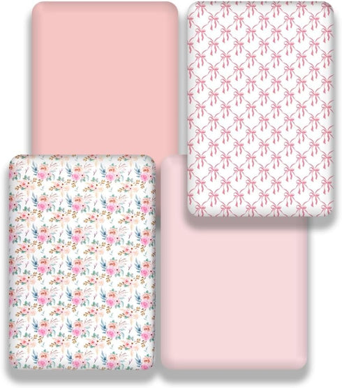 Jola's House 4 Pack Baby Girl Crib Sheets Fitted Pink Crib Sheet Portable Mattress Cover or Toddler Bed Sheets