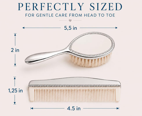 Set Engraved Silver-Plated Bear Brush & Comb Newborn Grooming Kit, Soft Bristle Hairbrush, Custom Baby Keepsake Gift