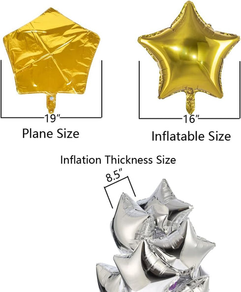 18" Gold Star Shaped Foil Balloons, Mylar Helium Balloons for Birthday Party Decorations, Pack of 20