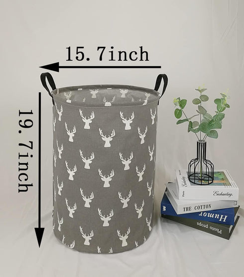 KUNRO Large Sized Storage Basket, Waterproof Coating Organizer Bin Laundry Hamper for Nursery Clothes (Grey deer)