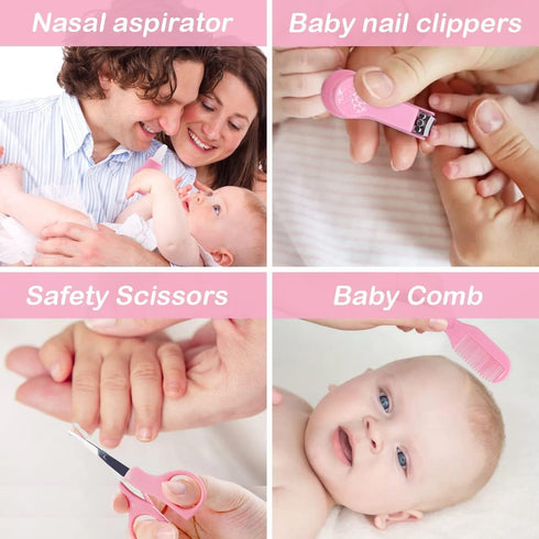 Buachois Set Baby Grooming Kit, Infant Safety Care with Hair Brush Nail Clipper Nose Cleaner Finger Toothbrush Scissor