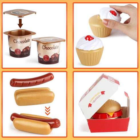 Fast Food Set - 59 PCS Kitchen Toy Set for Pretend Play, Removable Food Toys, Party Favor Stocking Stuffers