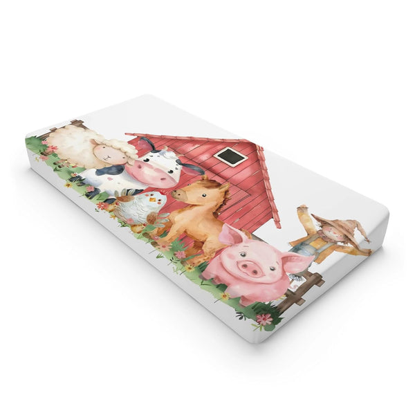 KuphiL10C Watercolor Farm Animals Cow Chicken Horse Sheep Flowers Floral Baby Changing Pad