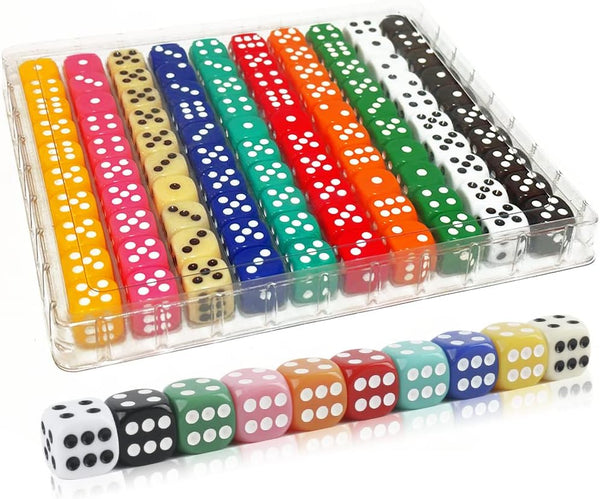 SLSESIN 100 Pieces 16MM Dice Set, 6 Sided Standard Colored Dices with Portable