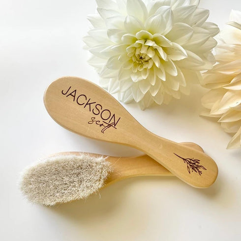DOYOUWE Personalized Baby Hairbrushes, Baby Hair Brush, Custom Engrave Infant Name, Baby Comb, Brush Natural Goat