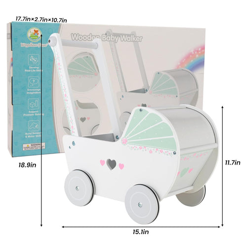 Wooden Baby Push Walker for 1 Year Old and Up, Toddler Shopping Cart Push Toys for Boys and Girls, White