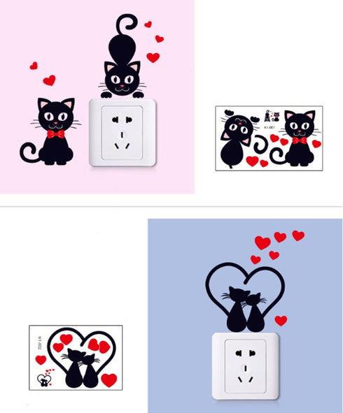 Removable Switch Sticker, 5 Pcs Cute Cartoon Black Cats Wall Sticker, Light Switch Decor for Home