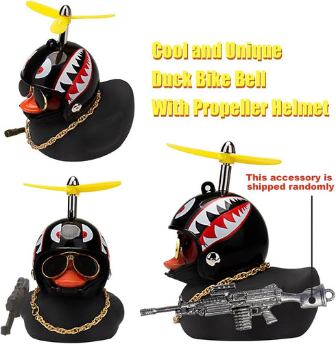 wonuu Pink Rubber Duck Car Ornaments Set - Dashboard Decorations with Propeller Helmet, Sunglasses, and Gold Chain