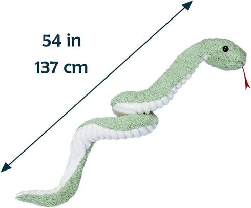 53 Inches Green Plush Snake Stuffed Animal Toy, Soft Cuddly Plushie Hugger Toy for Boys & Girls, Gifts for Kids