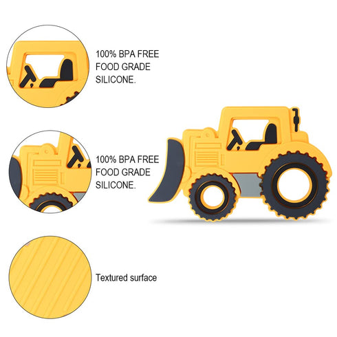 Car Series Baby Teething Toys,Food Grade Silicone Chew Teether for 3 Months+ Infant Boy and Girl,Toddler Sensory Chewing Teether,BPA Free. (Bulldozer, Orange-yellow)