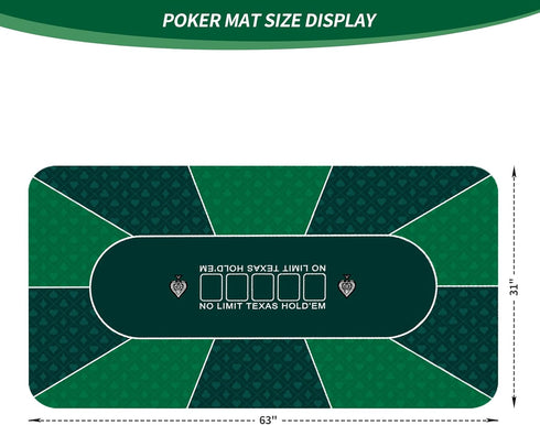 nuveti 63 x 31 Foldable Texas Poker Card Tabletop Layout - Portable Anti-Slip Rubber Mat for 8-10 Players