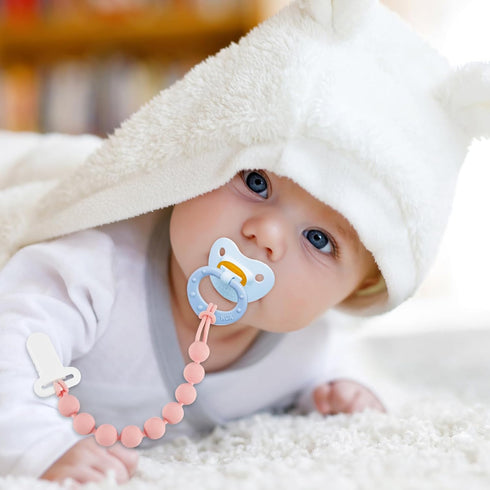 4 Pack MINMUNJIU Pacifier Clips Baby Girl, One Piece Flexible Soft Binky Clips Silicone Pacifier Holder Clip for Girls