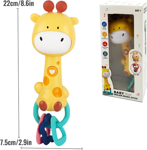 Baby Music Rattles Toy for 6-12 Months, Teething Toys with Music and Light, Toddler Learning Gifts (Giraffe)