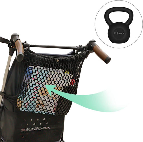 Stroller Caddy Organizer with Extra Large Storage Space, Universal Fit Cargo Net Mesh Hanging Bag for Diapers