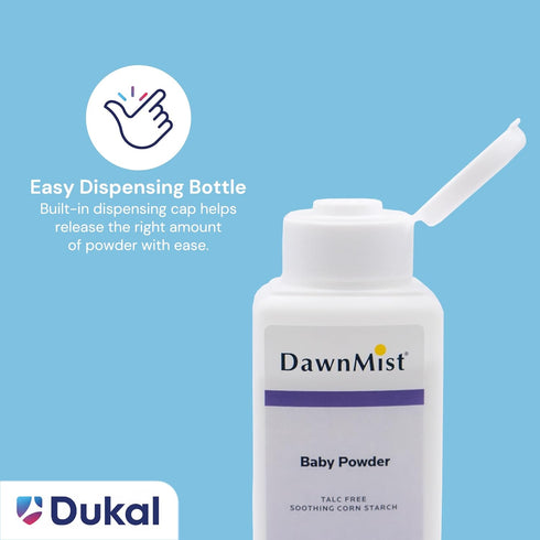 4 oz. Pack 2 Dukal DawnMist Baby Powder Cornstarch Formula, of Gentle, Softening Powder for Babies, Adults, and Daily
