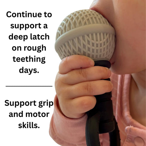 The Singing Mom Microphone-Shaped Silicone Baby Teether - BPA Free, with Rattle, Musical/Singing Toy, Dishwasher