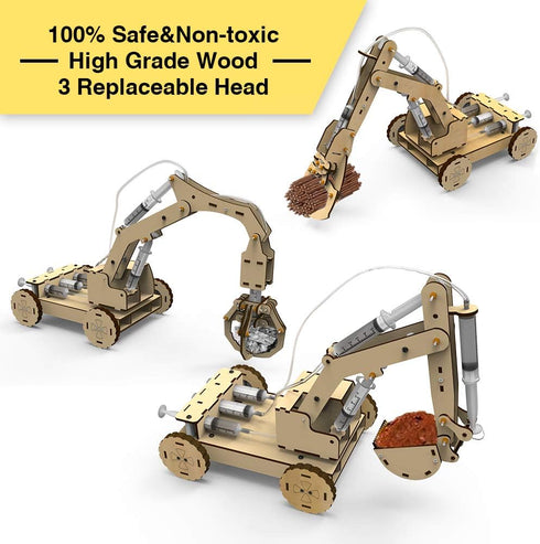 Mini Tudou 3D Wooden Construction Excavator Vehicle Toys Set - STEM Science Kit for Kids