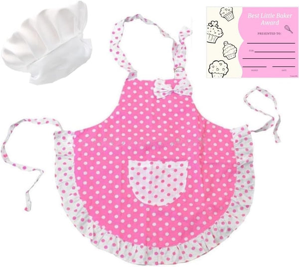 Girl Baking Outfit / Pink Apron/ White Chef Hat/ Certificate (3 Items)