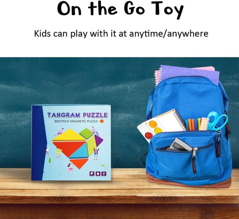BEESTECH Wooden Tangram Puzzle Book, Travel Games for Kids, Educational Learning Puzzles Toys for Boys and Girls 3-8