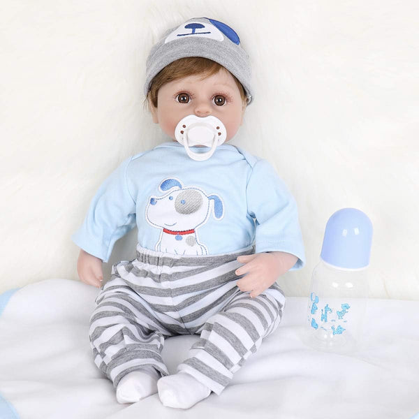 ENADOLL Reborn Baby Doll, Realistic Silicone Vinyl Baby Blue Dog Boy, 16 inch Weighted Soft Body