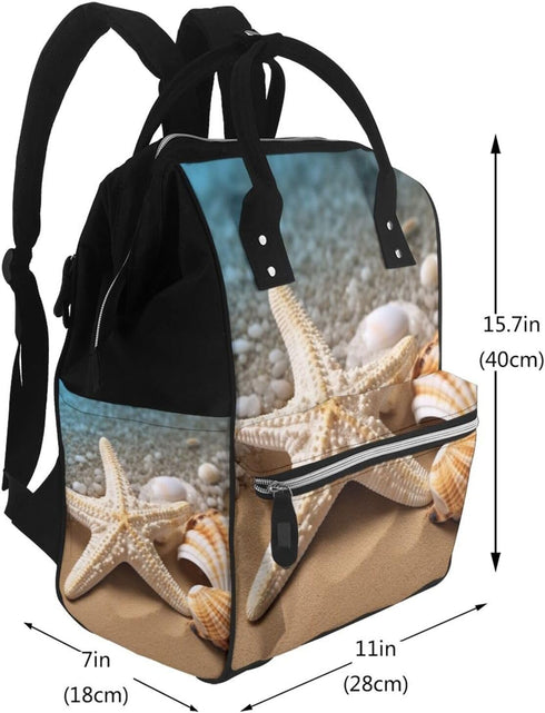 QSMJKLD Backpack Mommy Daypack Beach Shell Starfish Diaper Bag with Changing Pad, Pacifier Holder - Multifunction