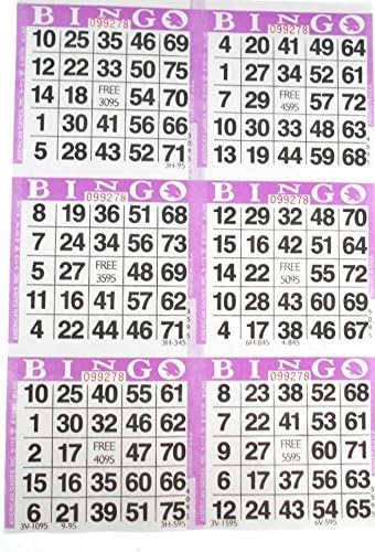 6 on Purple Bingo Paper Cards - 500 sheets - 3000 cards