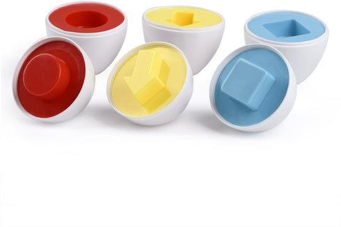 Matching Eggs Set with Beige Holder, Upgraded Toddler Egg Toys for Learning Shapes & Colors, 12 Eggs