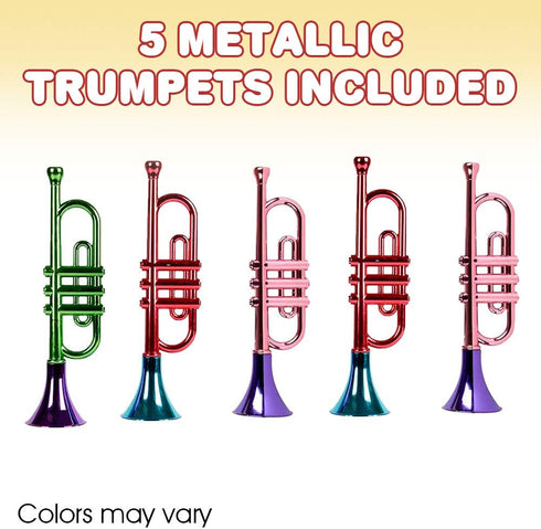 13 Inch Set 5, ArtCreativity Metallic Trumpets, of Fun Plastic Musical Instruments Noise Makers for Parties and Events