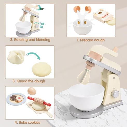 3+ Giant bean Wooden Toy Mixer, Kids Play Kitchen Accessories, Pretend Play Toy Blender for Boys Girls Ages
