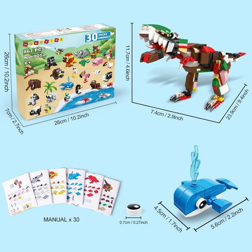 HOGOKIDS 30 Packs Party Favors for Kids, 867PCS Animals Building Blocks Sets for Classroom Prizes and Gifts