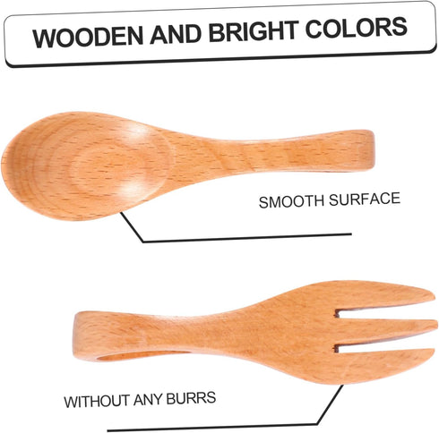 1 Set Wooden Spoon Fork Kid Utensils - Kids Training Tableware, Vintage Style