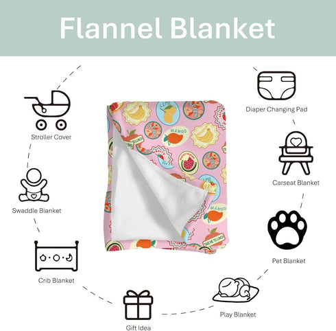 Summer Summer 50x60inch Fruits Preppy Baby Blankets for Girl Cute Tropical Fruit Stamp Soft Flannel Nursery Bed Blanket