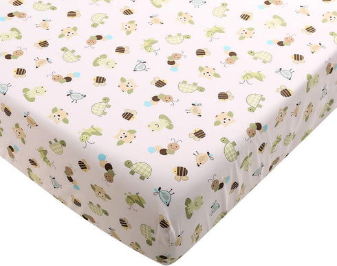 CribMATE 2 PCs White Garden Frog Theme Nursery Crib Fitted Sheet