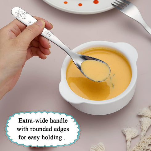Berglander Toddler Utensils Set, 4 Pieces Stainless Steel Kids Silverware, Safe Forks and Spoons, Dishwasher Safe