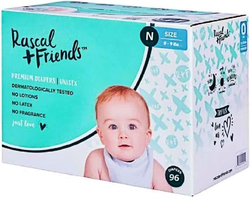 Generic Rascal + Friends New~Born Premium Diapers, 96 Count, 1 Pack (Packaging May