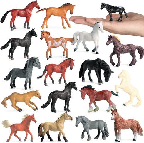 RCOMG 18 PCS Horse Toys, Realistic Miniature Pony Figures for Girls and Boys, Farm Animal Gift and Cake Topper