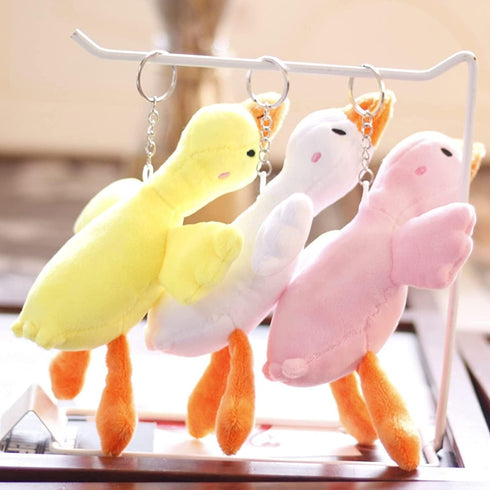 White Plush Duck Car Keychain, Cotton Filling Stuffed Animal Fluffy Duck Plushie Car Keychain Hanging Charms
