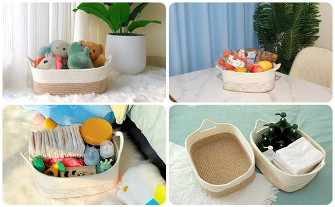 ABenkle Cotton Woven Rope Storage Basket, Decorative Cube Toy Bin with Handle for Dog Cat, Nursery Organizing, Empty