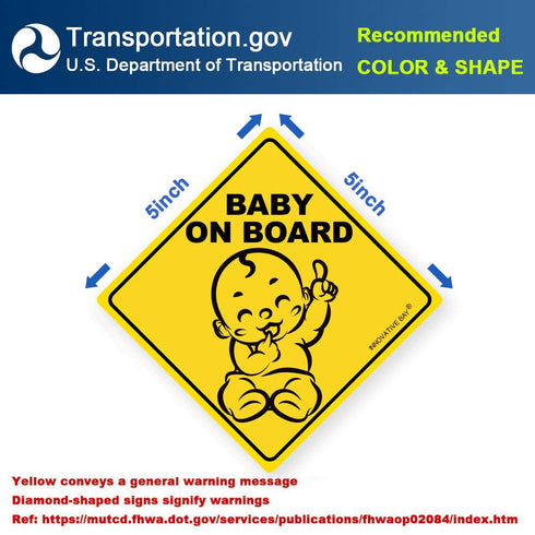 2023 Design - Baby on Board Sticker Sign (3 Pack), Baby Car Decal, US Department of Transportation Recommended Color &