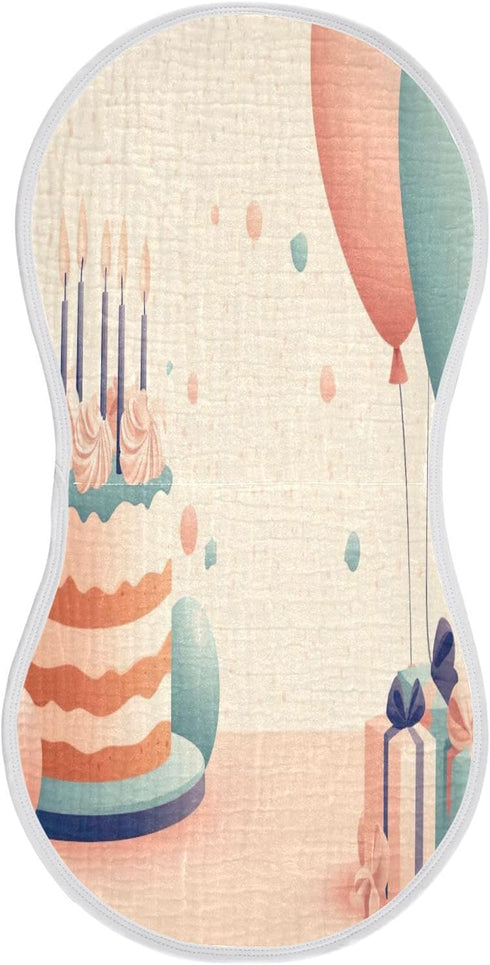 YETTASBIN Birthday Cake Ballon Muslin Baby Burp Cloth, Super Soft Absorbent Cotton Burp