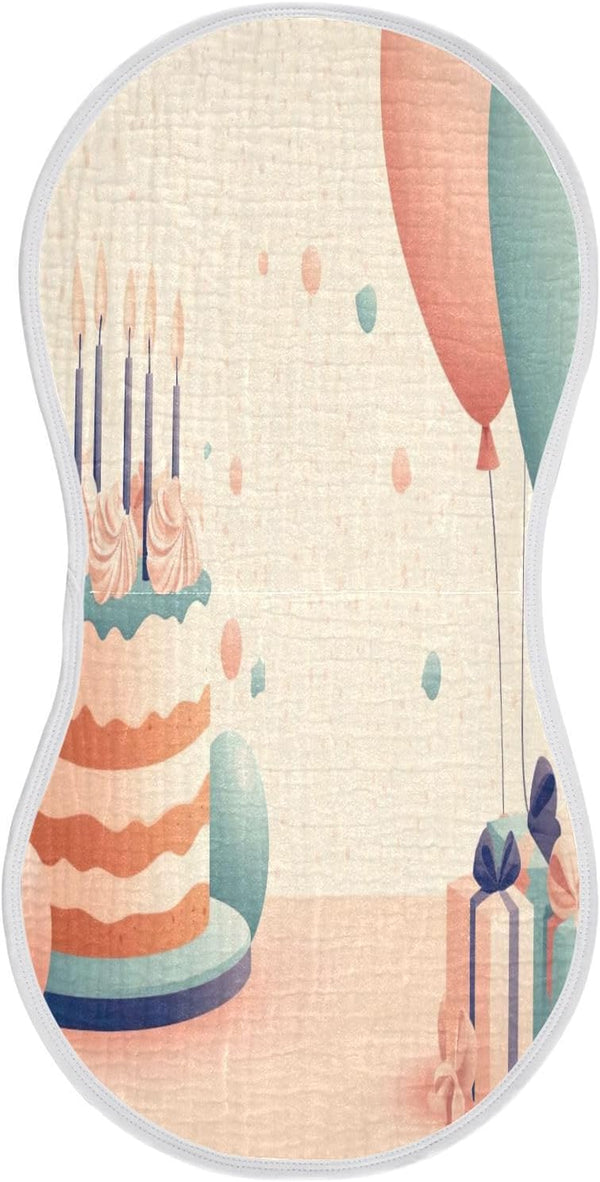YETTASBIN Birthday Cake Ballon Muslin Baby Burp Cloth, Super Soft Absorbent Cotton Burp
