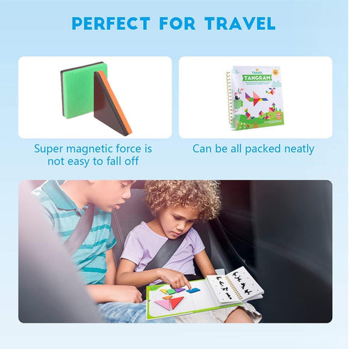 2 Sets 368 Vanmor Travel Tangram Puzzle with Magnetic Plate-Montessori Shape Pattern Blocks Jigsaw Road Trip Games