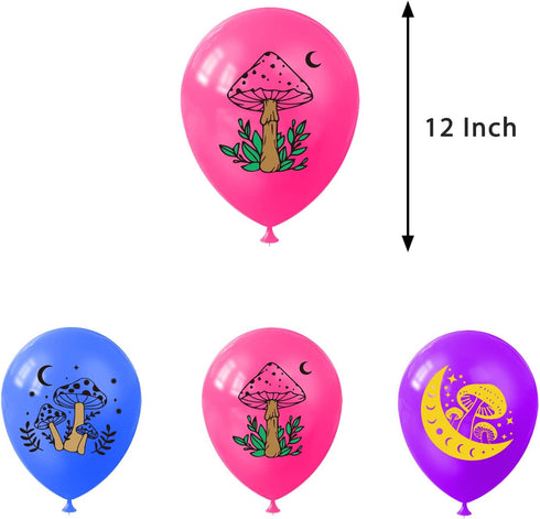 Mushroom Happy Birthday Party Decorations - Includes Backdrop, Banner, Cake Topper, Cupcake Toppers, Balloons
